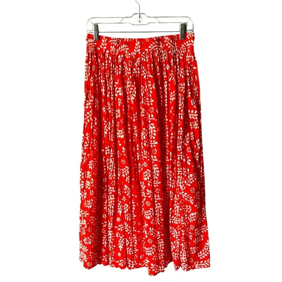 Comfort Corner Made in India 100% Cotton Red Crinkle Pleated A-Line Leaf Skirt M - Picture 4 of 6